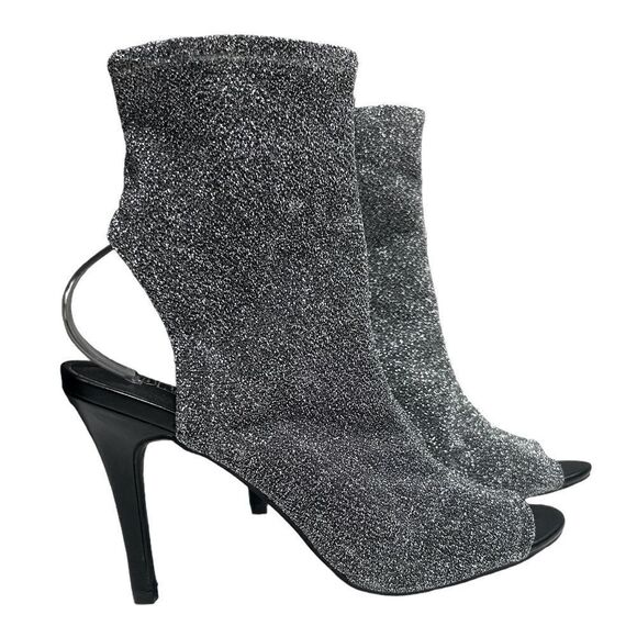Brash Silver Sparkly High Heels Peep Toe Pumps Four inch Heel Bootie Open Back - Picture 3 of 12